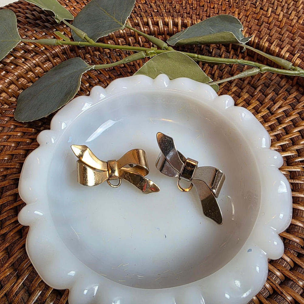 Vintage Style Gold and Silver Tone Bow Brooch Pin Set with‎ Charm Loops 2pc
